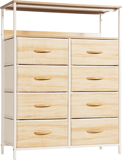 Tall Nature Fabric Dresser with 8 Drawers and Shelves