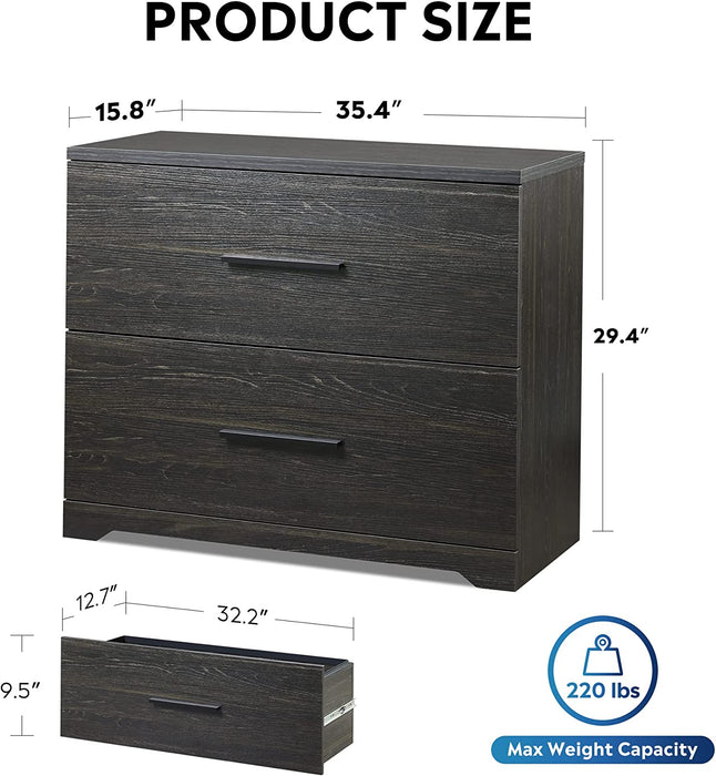 Charcoal Black Wood File Cabinet with Anti-Tilt Mechanism