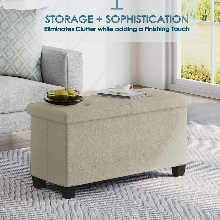 Multi-Functional Ivory Ottoman with Storage Bins