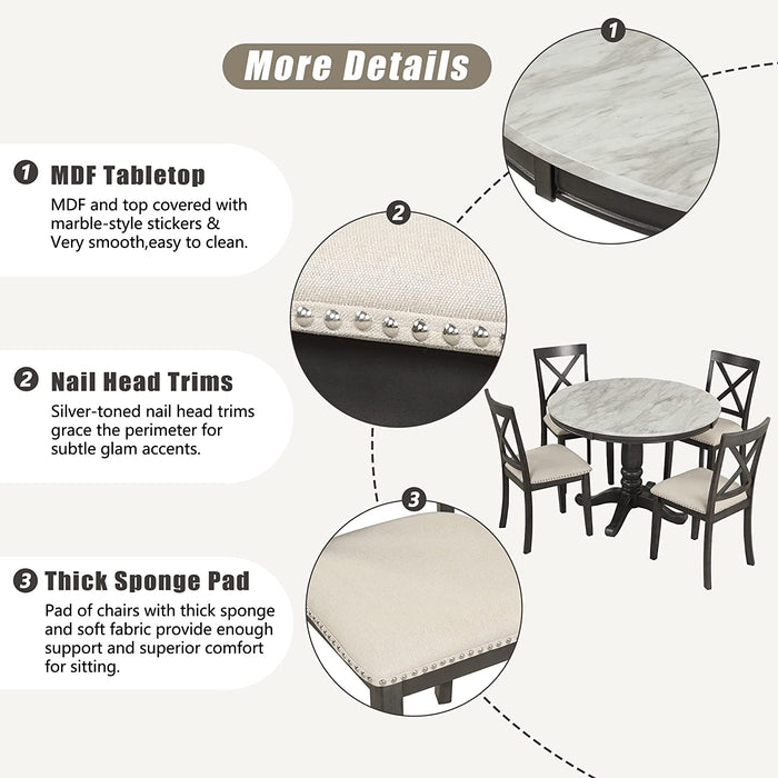 5-Piece round Dining Table Set