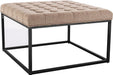 Square Tufted Ottoman with Metal Base, Light Brown