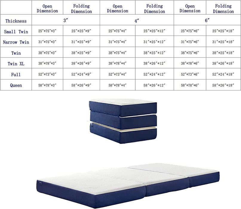 Tri-Fold Memory Foam Twin Mattress Topper