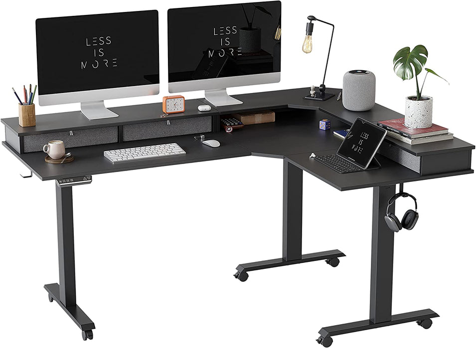 Triple Motor Standing Desk, L-Shaped, Black