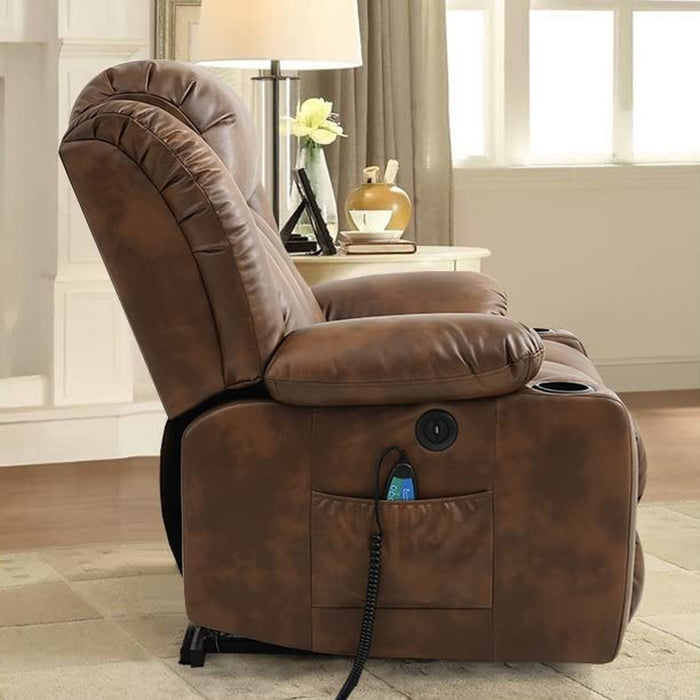 Light Brown Power Lift Recliner with Heat & Massage