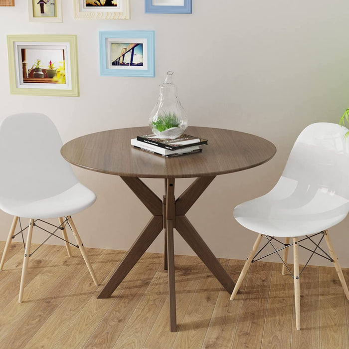 Round Wood Dining Table with Intersecting Pedestal Base