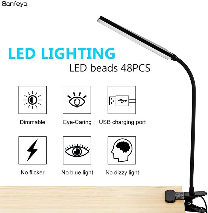 Eye-Caring LED Clip on Desk Lamp with Metal Clip