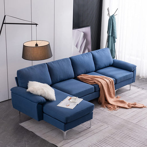 Blue L-Shaped Deep Seated Sectional Sofa