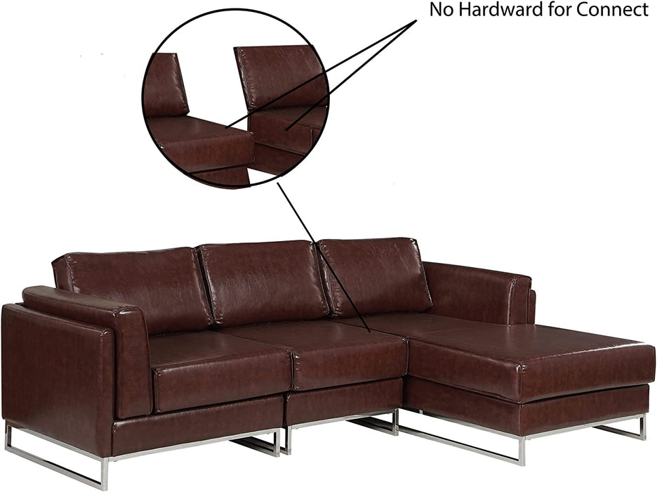 Modern Leather L-Shape Sectional Sofa, Right Chaise