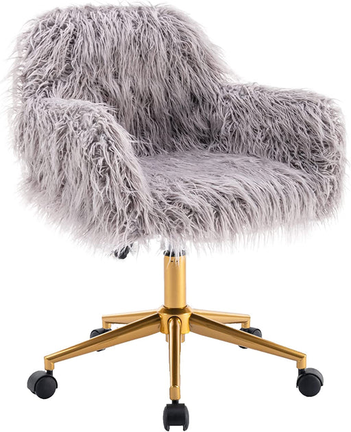 Gray Faux Fur Swivel Chair for Home Office