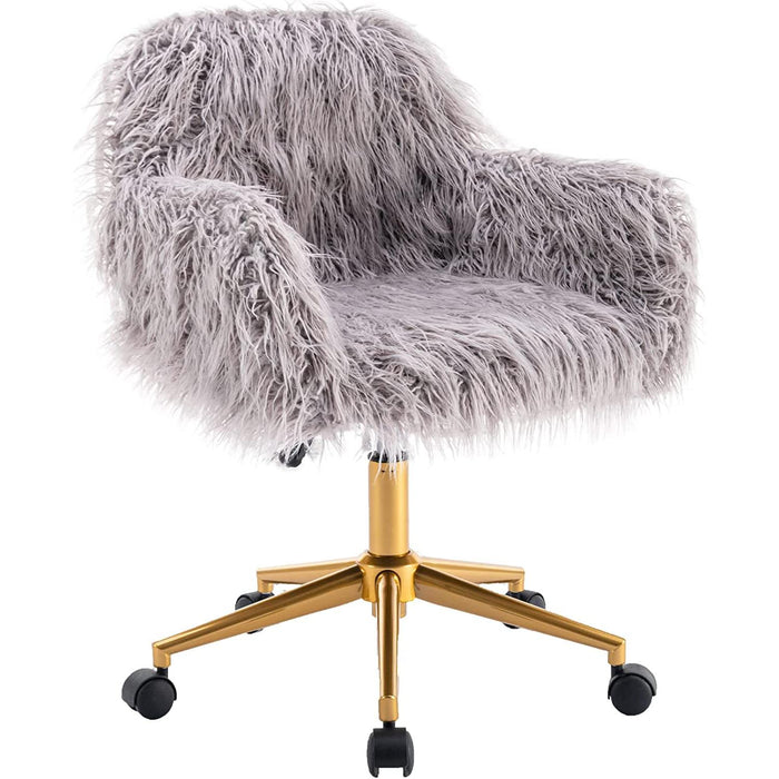Gray Faux Fur Swivel Chair for Home Office