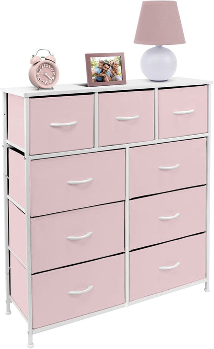 Solid Pink 9-Drawer Dresser with Fabric Bins