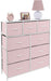 Solid Pink 9-Drawer Dresser with Fabric Bins