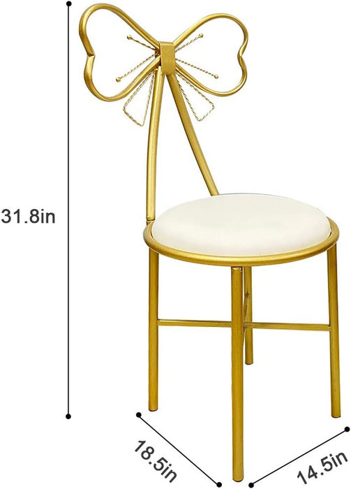 Bow Vanity Chair Set, Princess Makeup Stool (White)