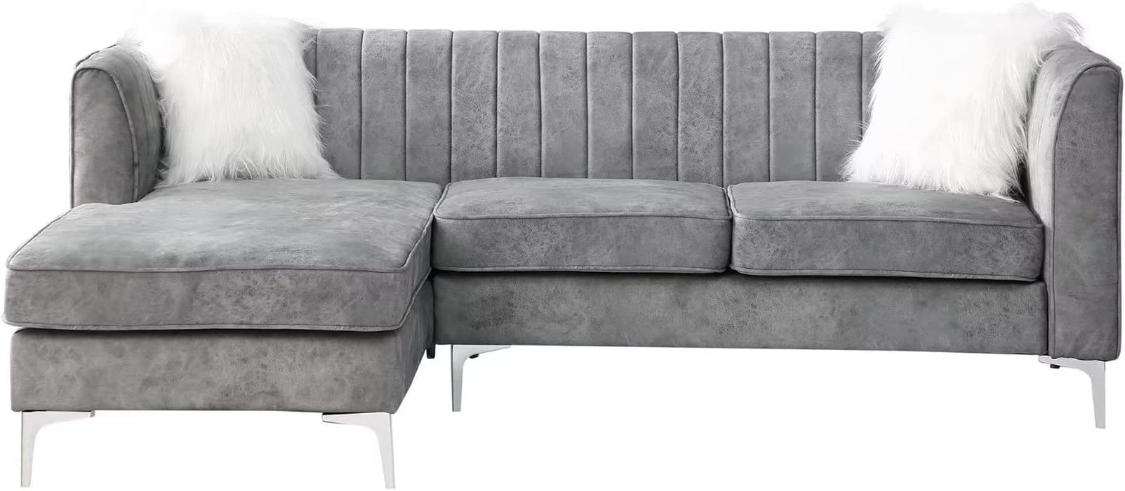 Modern Grey Velvet Sectional Sofa