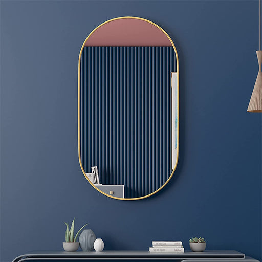 Gold Oval Metal Frame Vanity Bathroom Wall Mirror