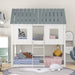 Twin House Bunk Bed with Playhouse, White and Gray