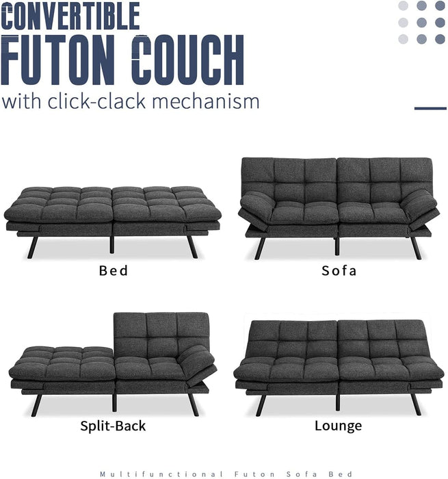 Modern Futon Sofa Bed with Adjustable Armrests