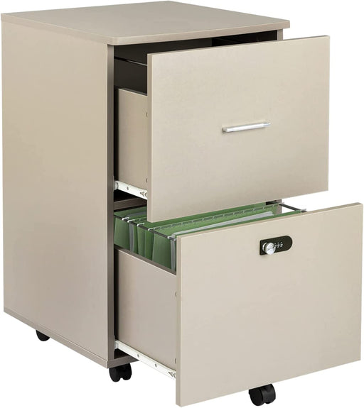 Beige File Cabinet with Shelves and Printer Stand