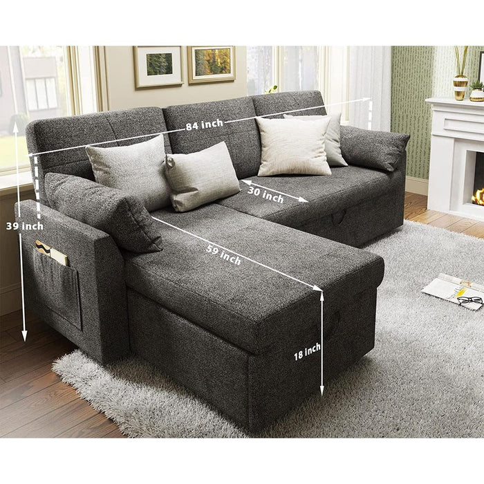 Gray Sectional Sleeper Sofa with Storage Chaise