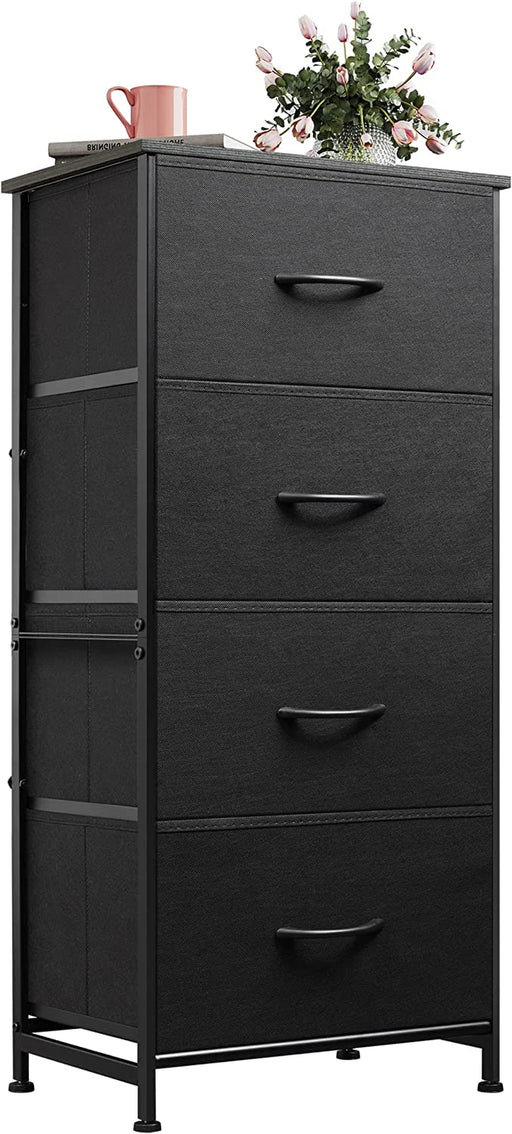 Fabric Storage Tower Dresser with 4 Drawers, Charcoal Black