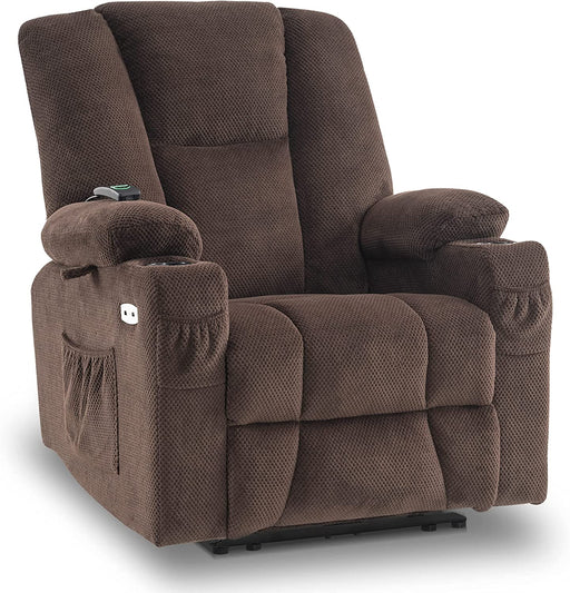 Fabric Electric Power Recliner Chair with Heat and Massage, Burgundy