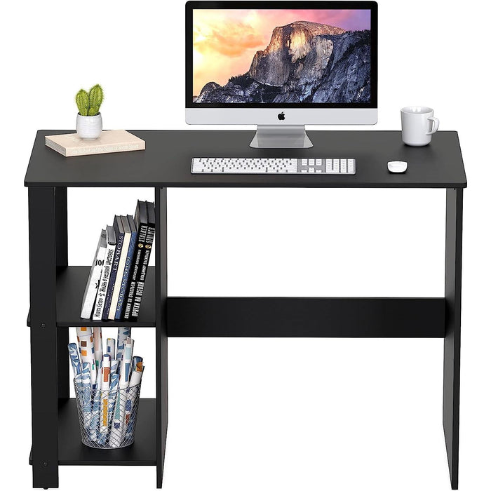 Black Desk with Shelves for Home Office