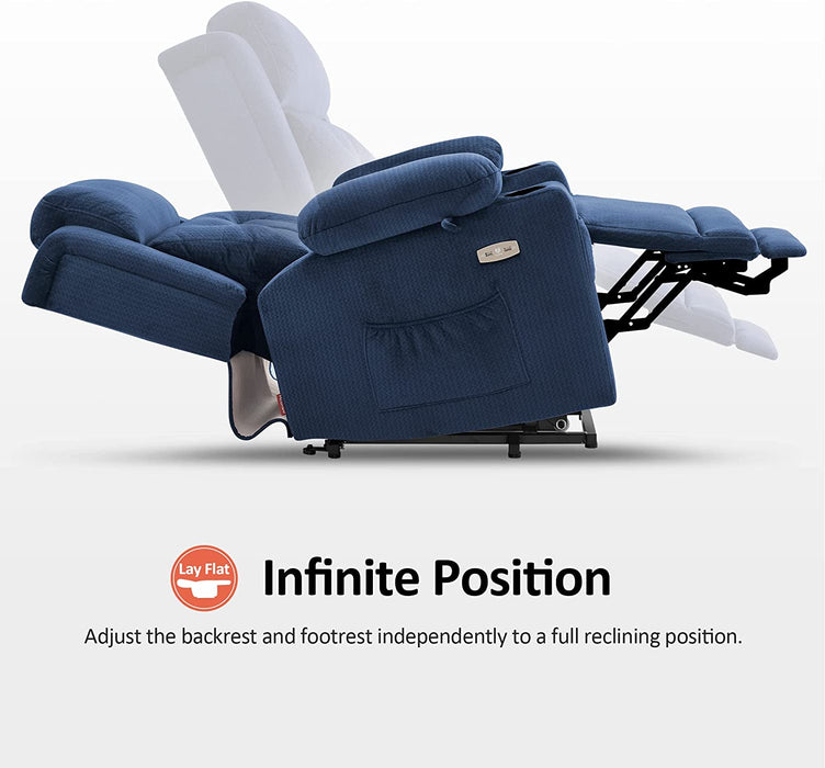 Lay Flat Lift Recliner with Power Headrest, Navy Blue