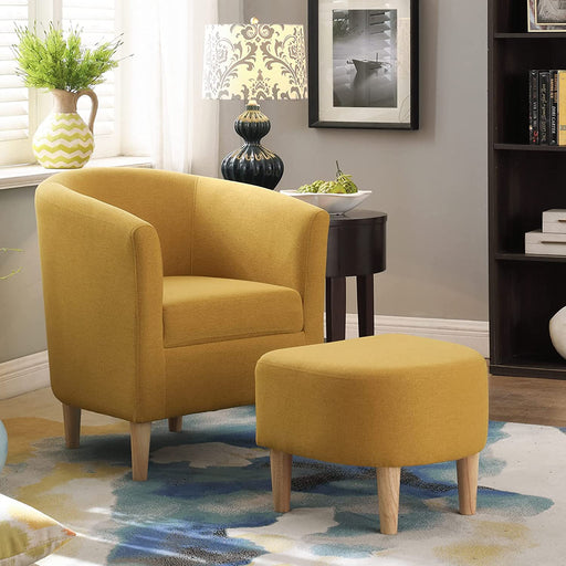 Mustard Yellow Upholstered Accent Chair with Ottoman