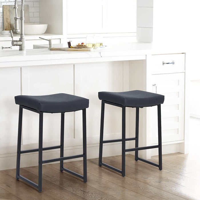 Black Bar Stools Set of 2 Counter Height Backless
