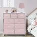 Solid Pink 9-Drawer Dresser with Fabric Bins