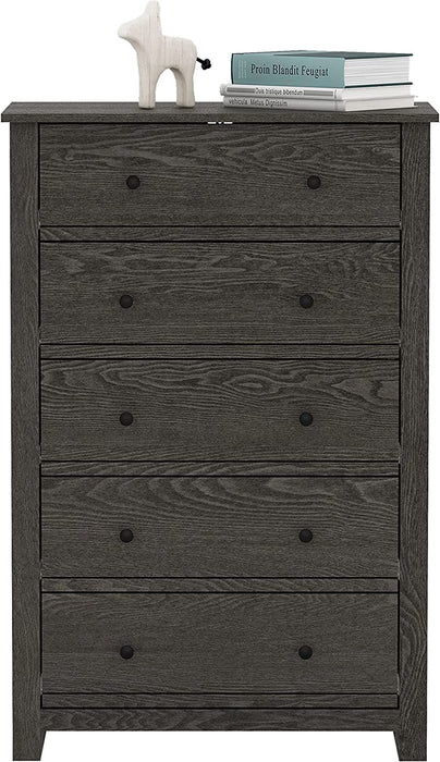 Galano Genoa 5 Drawer Dresser, Dark Grey Oak