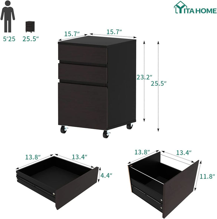 Rolling Wood File Cabinet for Home Office