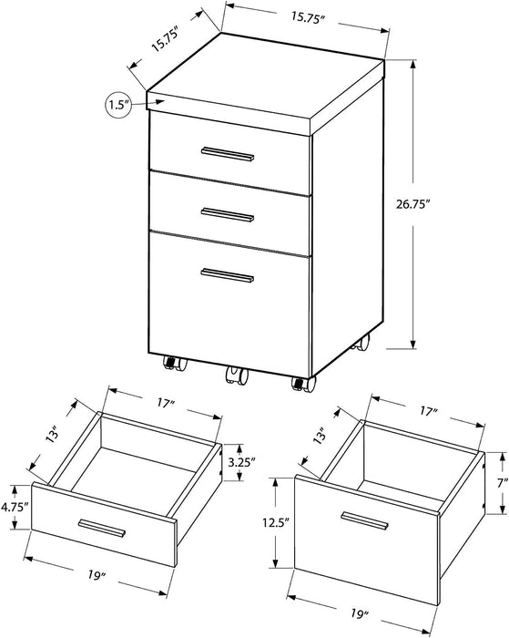 White 3-Drawer File Cabinet with Castors