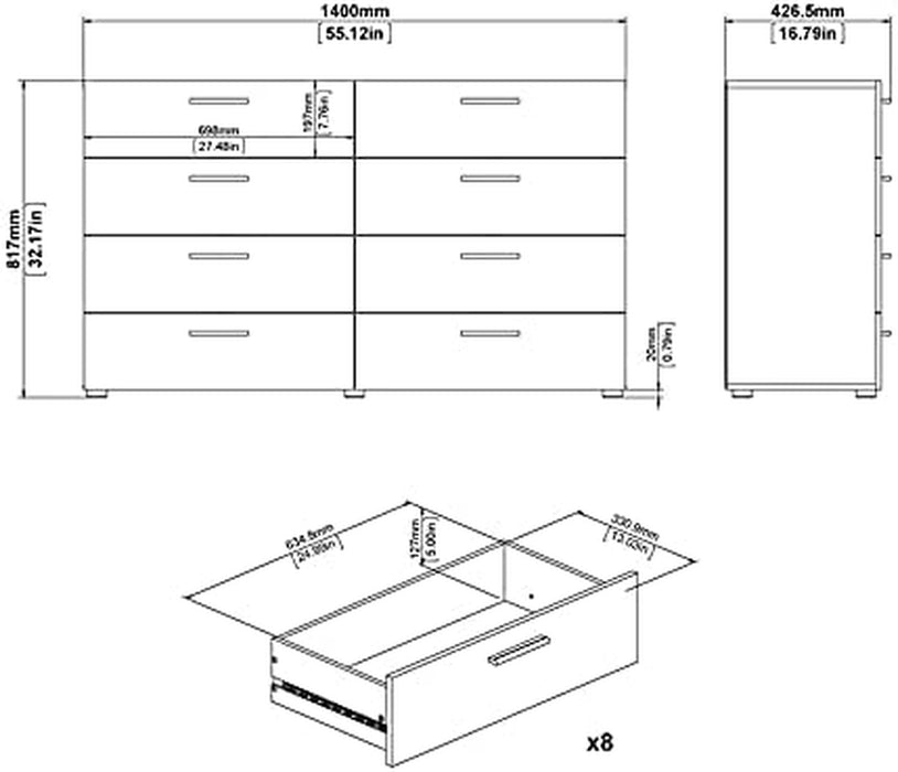 Walnut 8-Drawer Double Bedroom Dresser