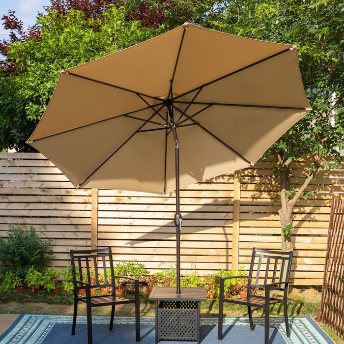 9Ft Patio Umbrella with 8 Sturdy Ribs with Push Button Tilt/Crank Outdoor Market Table Umbrellas, Beige