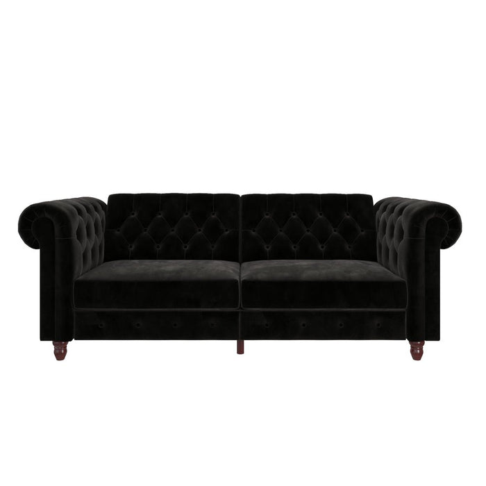 Black Velvet Chesterfield Coil Sofa Futon