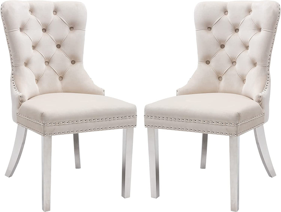 Beige Velvet Dining Room Chairs