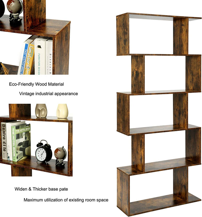 S-Shaped Rustic Bookshelf for Modern Storage