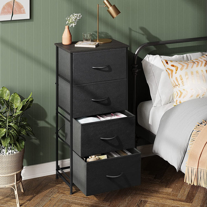 Fabric Storage Tower Dresser with 4 Drawers, Charcoal Black