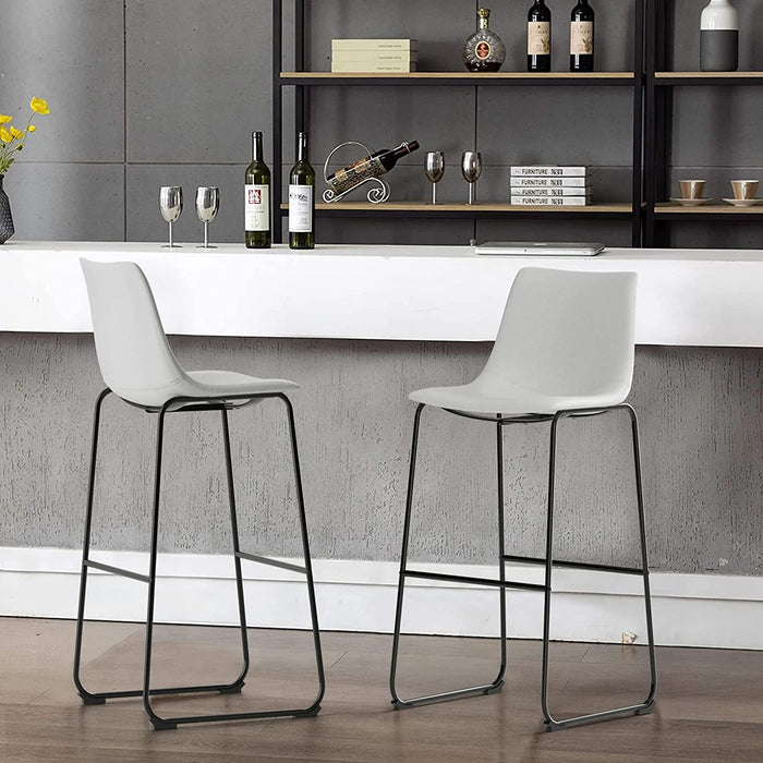 Retro Bar Stools Leather with Metal Legs Set of 2