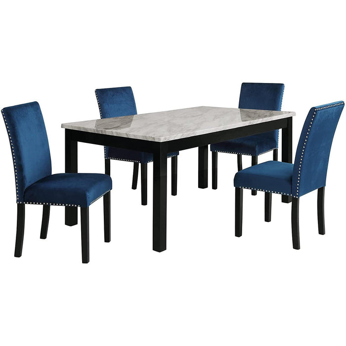 6-Person Dining Table with Faux Marble Top, Black Base