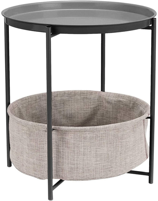 Charcoal and Heather Gray round Storage End Table