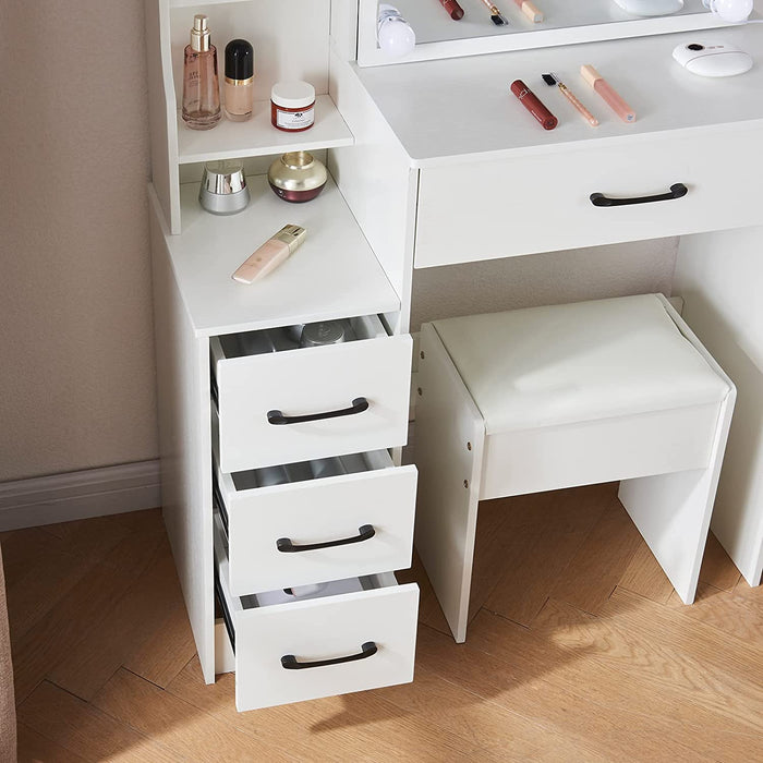 White Makeup Vanity with Lighted Mirror and Drawers