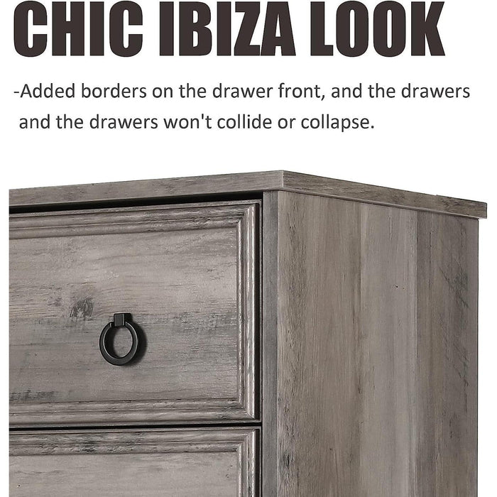 Gray Wash Tall Dresser with 6 Drawers for Bedroom Storage