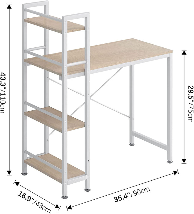 Small 4-Tier Desk with Bookshelf - Natural/White