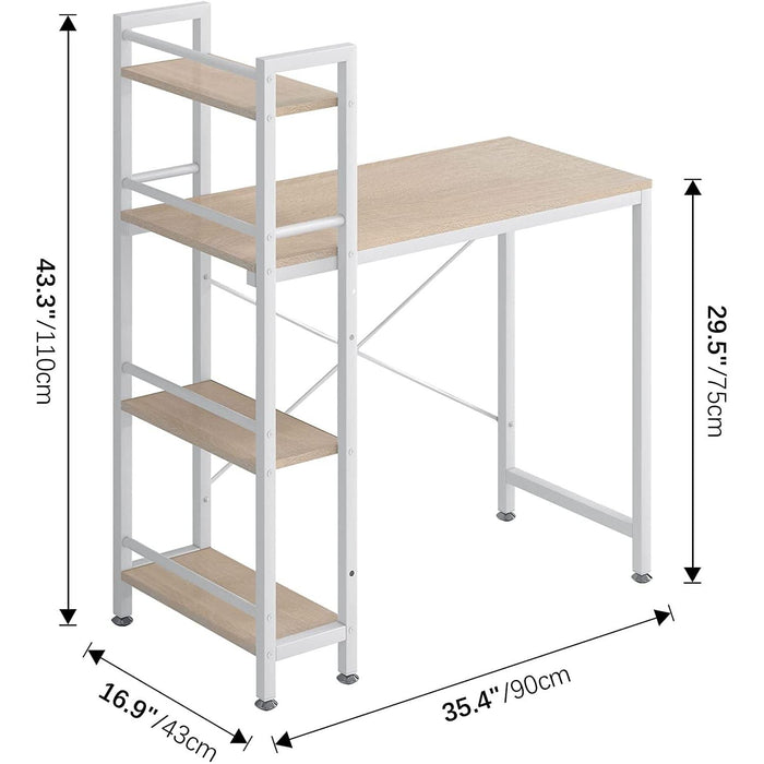 Small 4-Tier Desk with Bookshelf - Natural/White