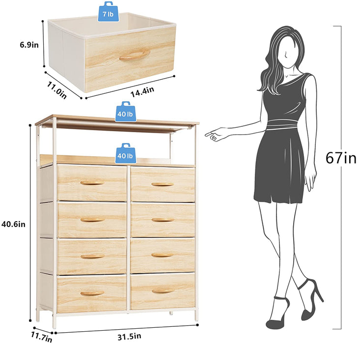 8-Drawer Fabric Dresser with Shelves, Nature