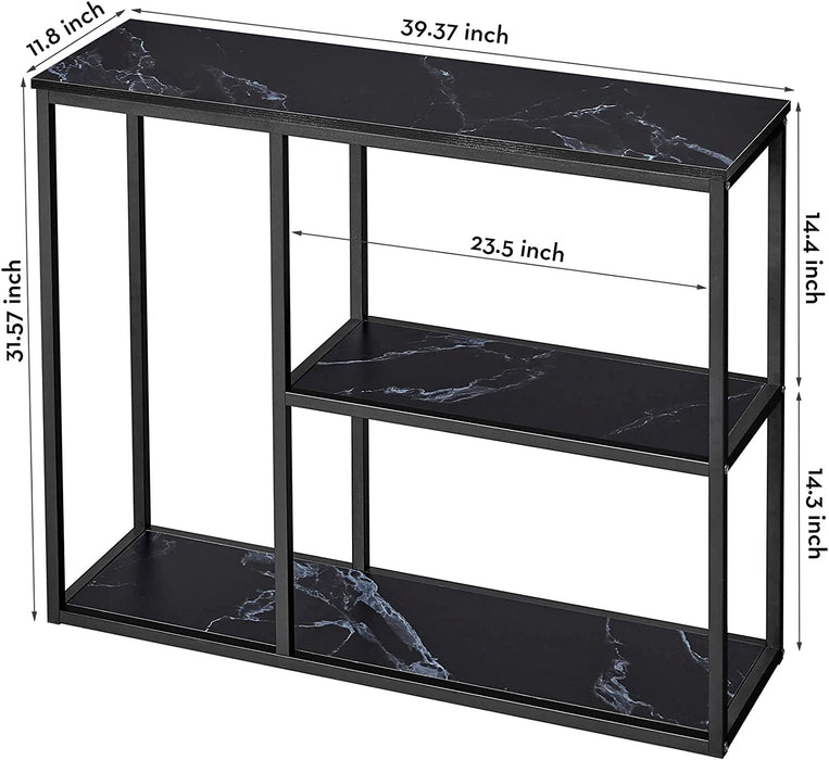 Black Marble Console Table with Storage Shelves