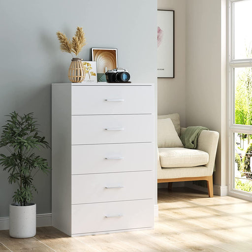 White Metal Handle 5-Drawer Chest