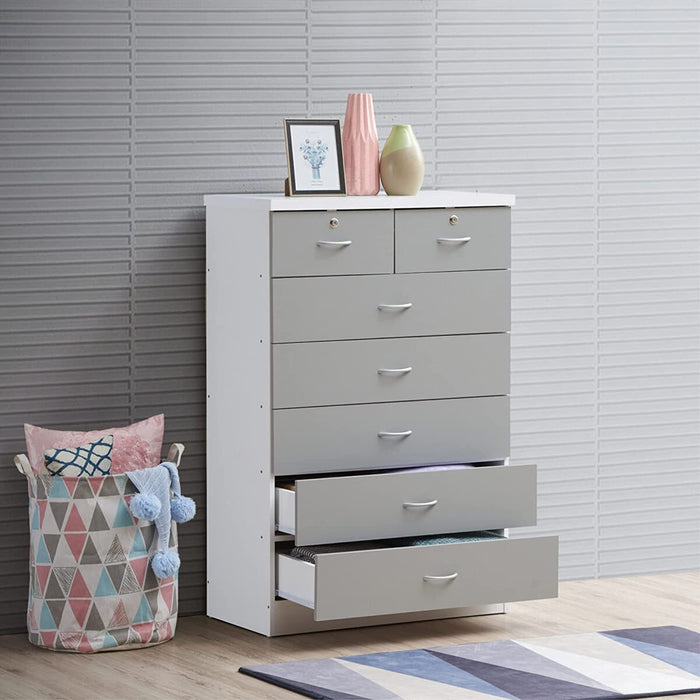 7-Drawer Grey Dresser with Top Locks